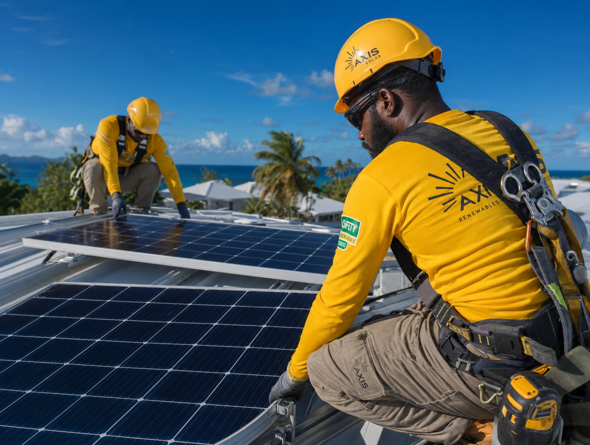 Équipe installation solaire Baie-Mahault
